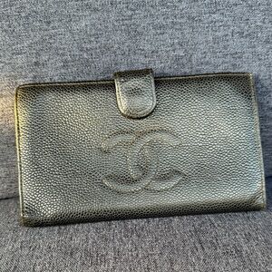 CHANEL Metallic Black Leather Wallet